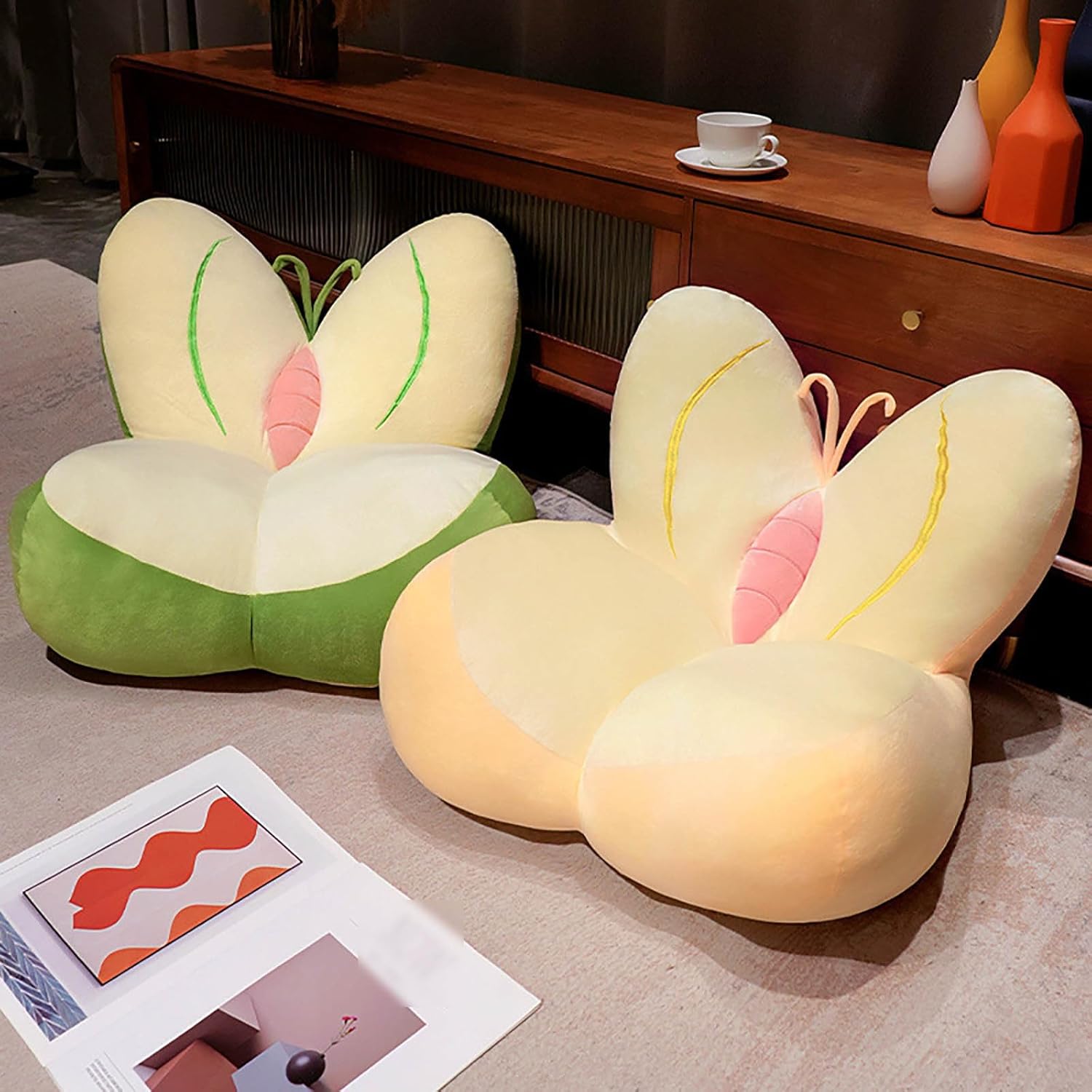 Butterfly Shape Chair Pillow, Cute Butterfly Plush Seat Cushion with Non-Slip Bottom for Floor, Sofa & Dorm Seating, Comfortable Decorative Pillow for Bedroom, Home Office & Girls Room Decor (Yellow)