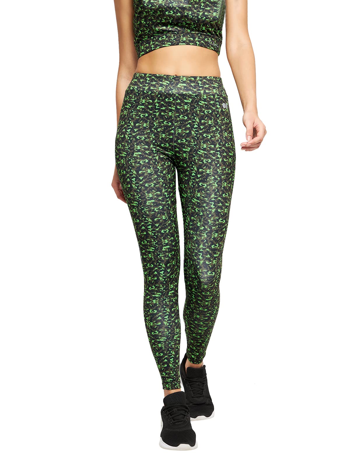 clovia Women's Snug Fit Active High-Rise Full-Length Printed Tights (AB0042B17_Green_S)-picture-35