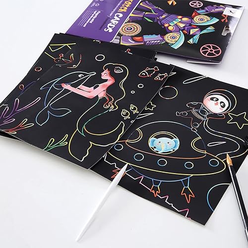 Miniatura 6 de Scratch Art Rainbow Painting - Papel de garabatos para raspar, pasatiempos para mujeres, juego de manualidades de grabado, regalos creativos para