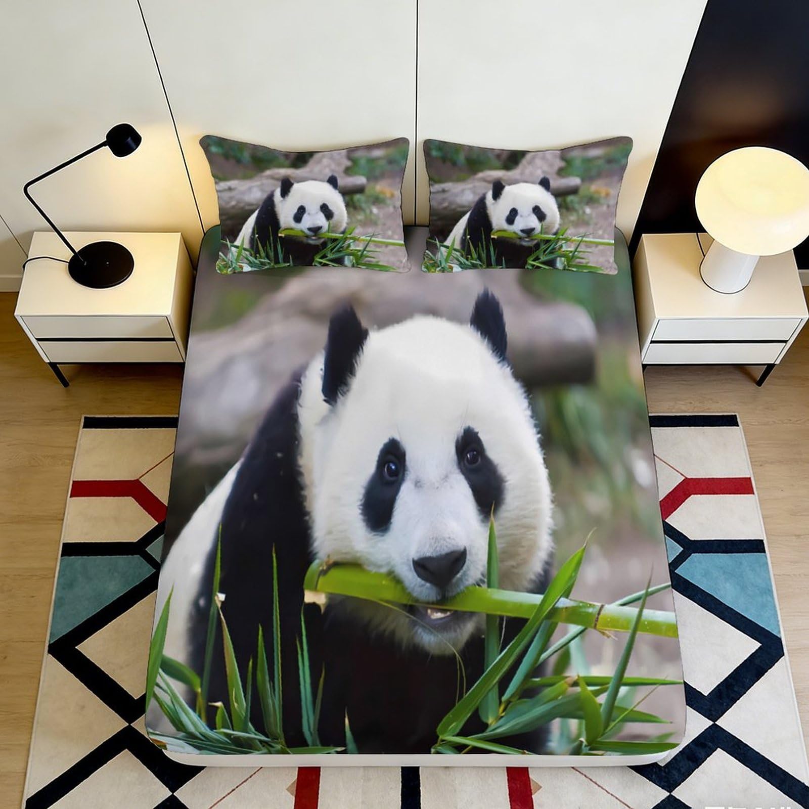 3D Printed Panda Bamboo Fitted Sheet Microfiber Soft Non-slip Mattress Cover for Bedroom Dorm Decoration 120x200cm 140x200x25cm