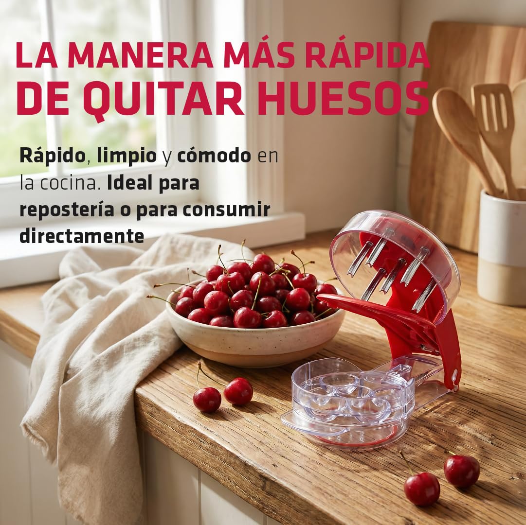 Deshuesador de Cerezas Multifunción de Acero Inoxidable y Plástico sin BPA con Capacidad para 6 Frutas - Accesorio de Cocina Práctico y Duradero - Utensilio Manual para Cocina | 3-Stars