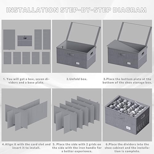 Miniatura 6 de Organizador de zapatos para armario, contenedores de almacenamiento para 18 pares, contenedores plegables de almacenamiento de zapatos con cubierta