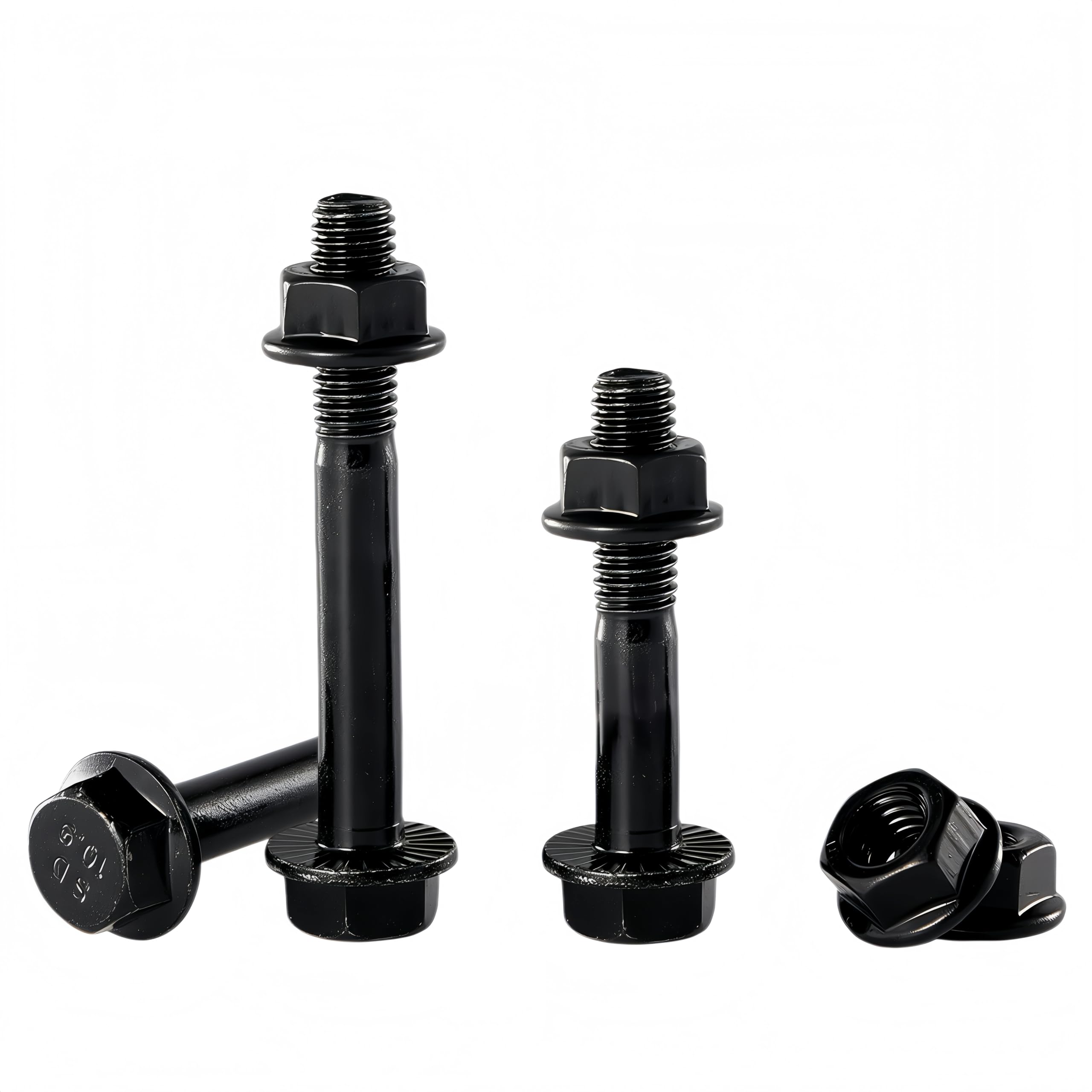 RAYGOODA M12-1.75x100mm Flange Bolt and Nut Kit 2set- Grade 10.9 Alloy Steel, Black Zinc, Partially Thread, Serrated Self-Locking, Vibration Resistant for Automotive, Machinery & Heavy Duty