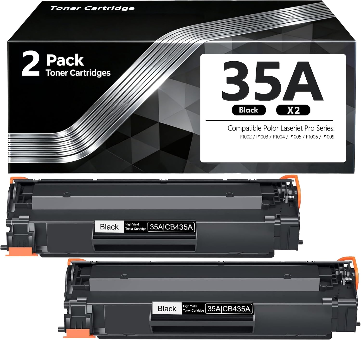CB435A 35A Black Toner Cartridge Replacement for HP 35A CB435A for LaserJet P1005 P1006 P1007 P1008 P1009 Printer, 2 Pack