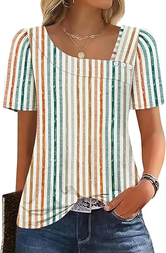 WIHOLL Womens Summer Tops Short Sleeve Shirts Square Neck Spring Outfits 2026 Fashion Clothing Blouses - 50% off