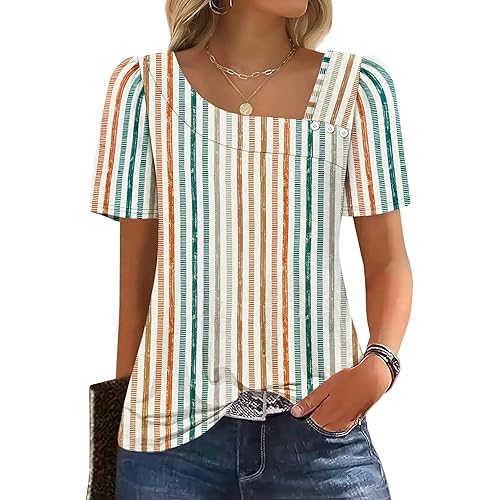 WIHOLL Womens Summer Tops Short Sleeve Shirts Square Neck Spring Outfits 2026 Fashion Clothing Blouses