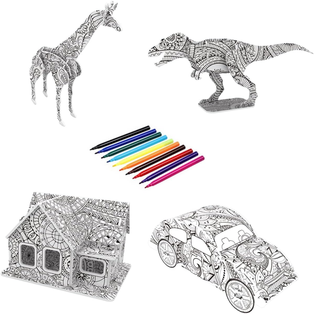 ibasenice 1 Set DIY Graffiti Puzzle Animal Puzzles Puzzle Toys 3-d Puzzles Kids Coloring Puzzles Art Painting Crafts Kit DIY 3D Puzzles Toys