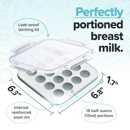 Miniatura 6 de MyMilk by Souper Cubes Bandeja de silicona de media onza, congela y almacena la leche materna y los alimentos para bebés, paquete de 2, se adapta a