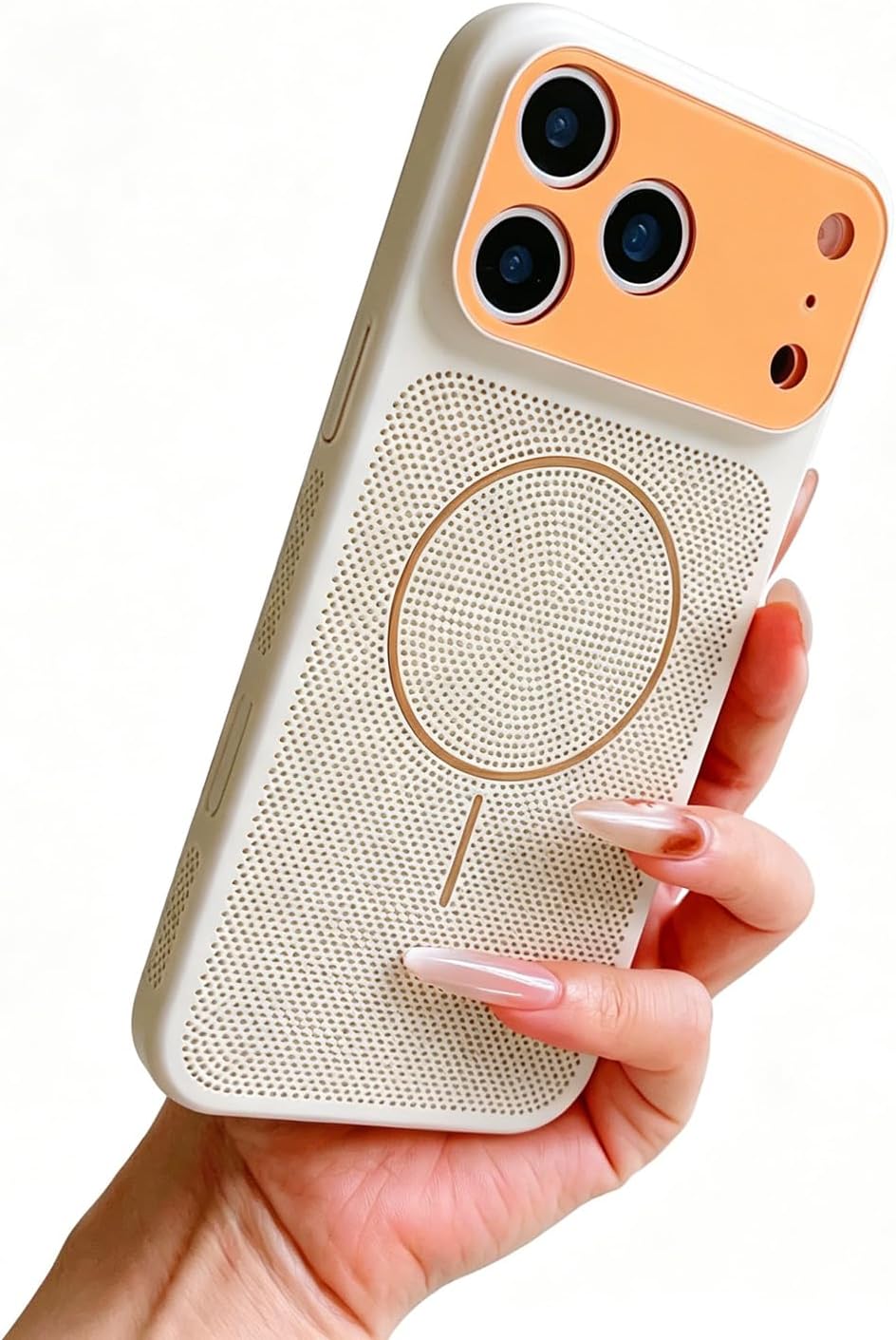 Phone Case for iPhone 17/16/15/14/13 Pro Max – Magnetic, Heat-Dissipating, Full-Coverage, Shockproof, and Stylish Protective Case (iPhone15,Off-White)