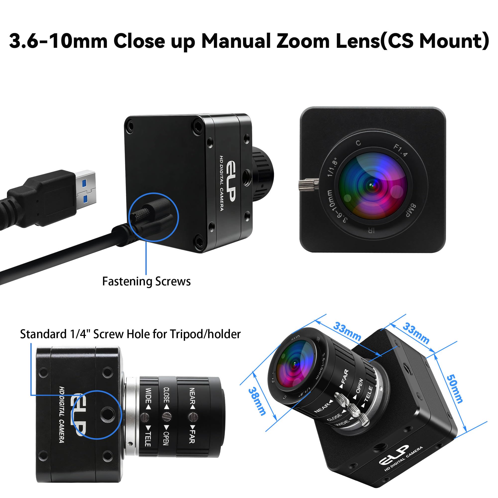 ELP 20MP USB3.0 産業用カメラ 4K 3840P ELPCAM Amazon.co.jp: ELP 20MP USB3.0産業用カメラ、4K UHD 3840P 3.6-10mm 3