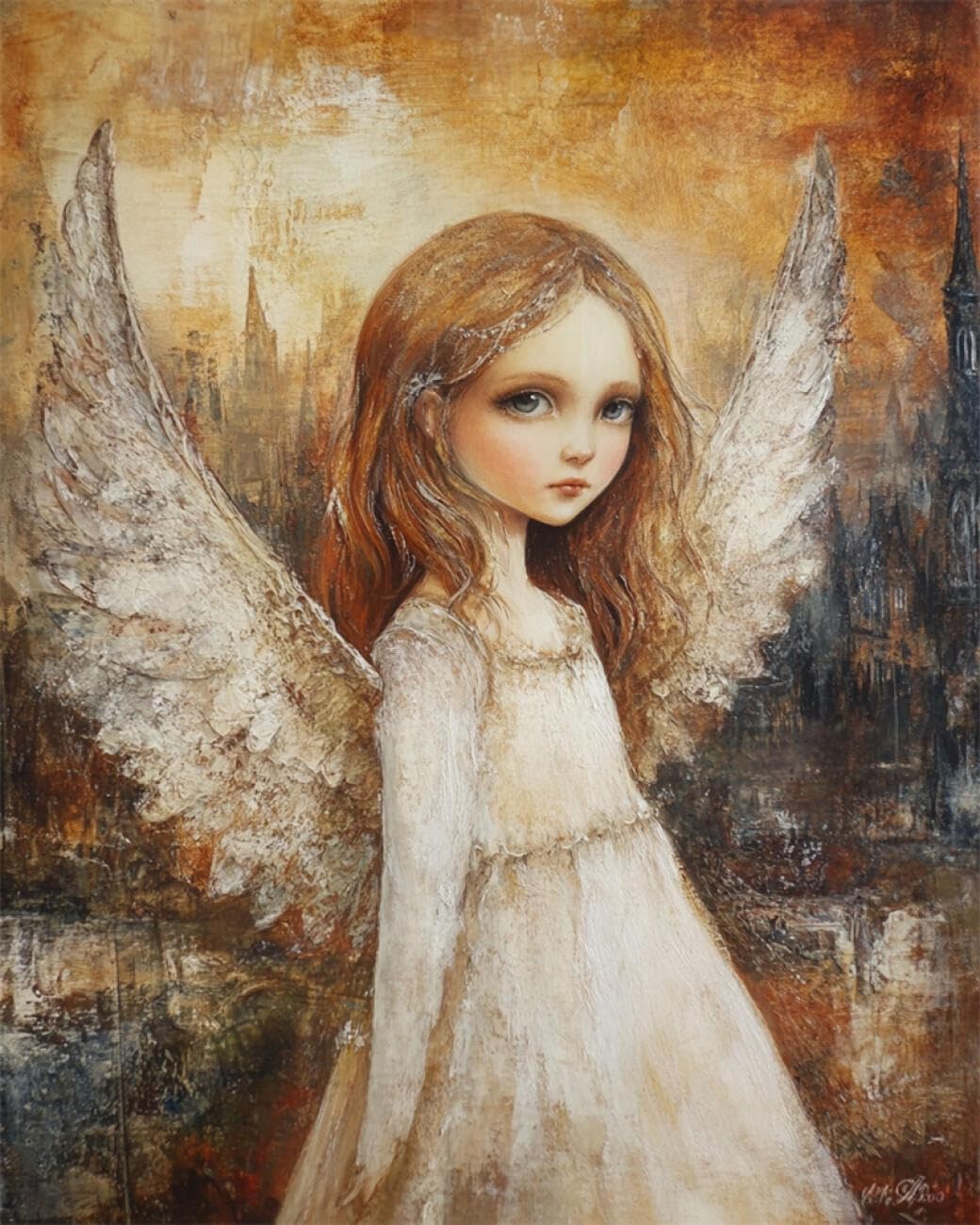 RKFLGEW 14CT Stamped Cross Stitch Kits Fantasy Angel Girl Cross-Stitch Kits for Beginner Or Adults,DIY Easy Counted Needlework Embroidery Set Home Decoration 40x50cm