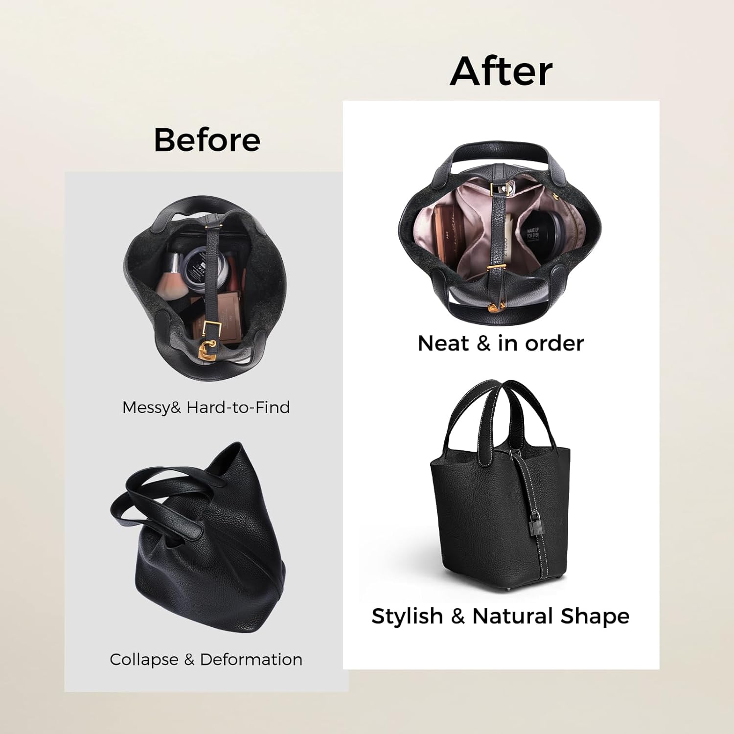 ZTUJO Picotin 18 Bag Insert Hermes, Luxury Silky Picotin Bag Organizer Insert Fits Hermes Picotin 18/22 (Craie, P18) - Image 8