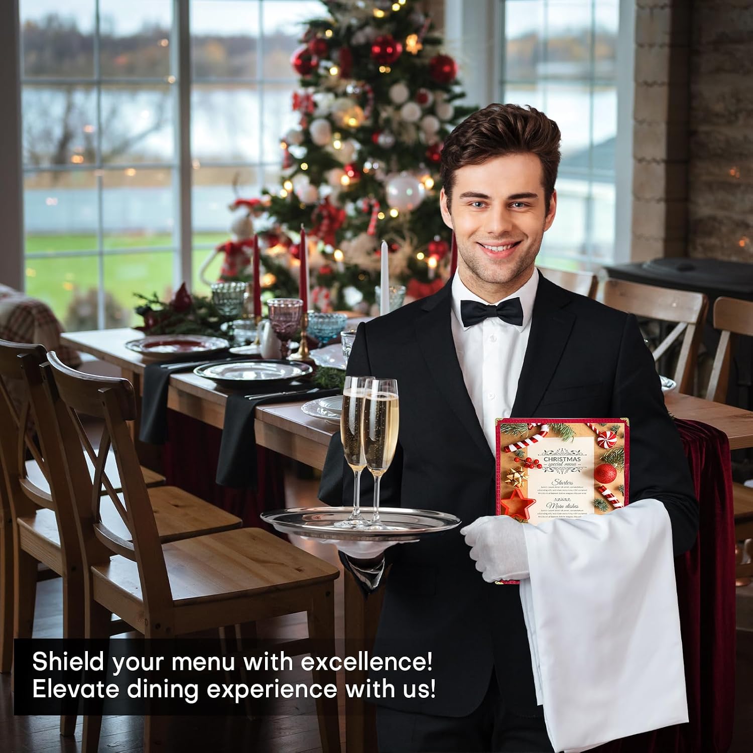 8.5 x 11 Menu Covers, 10 Pack 1 Page 2 View Morning Menu | Classic Red, Restaurant Menu Cover Fits 8 1/2" x 11" Paper, Double Stitched Restaurant Menu Sleeves, Wine Menu