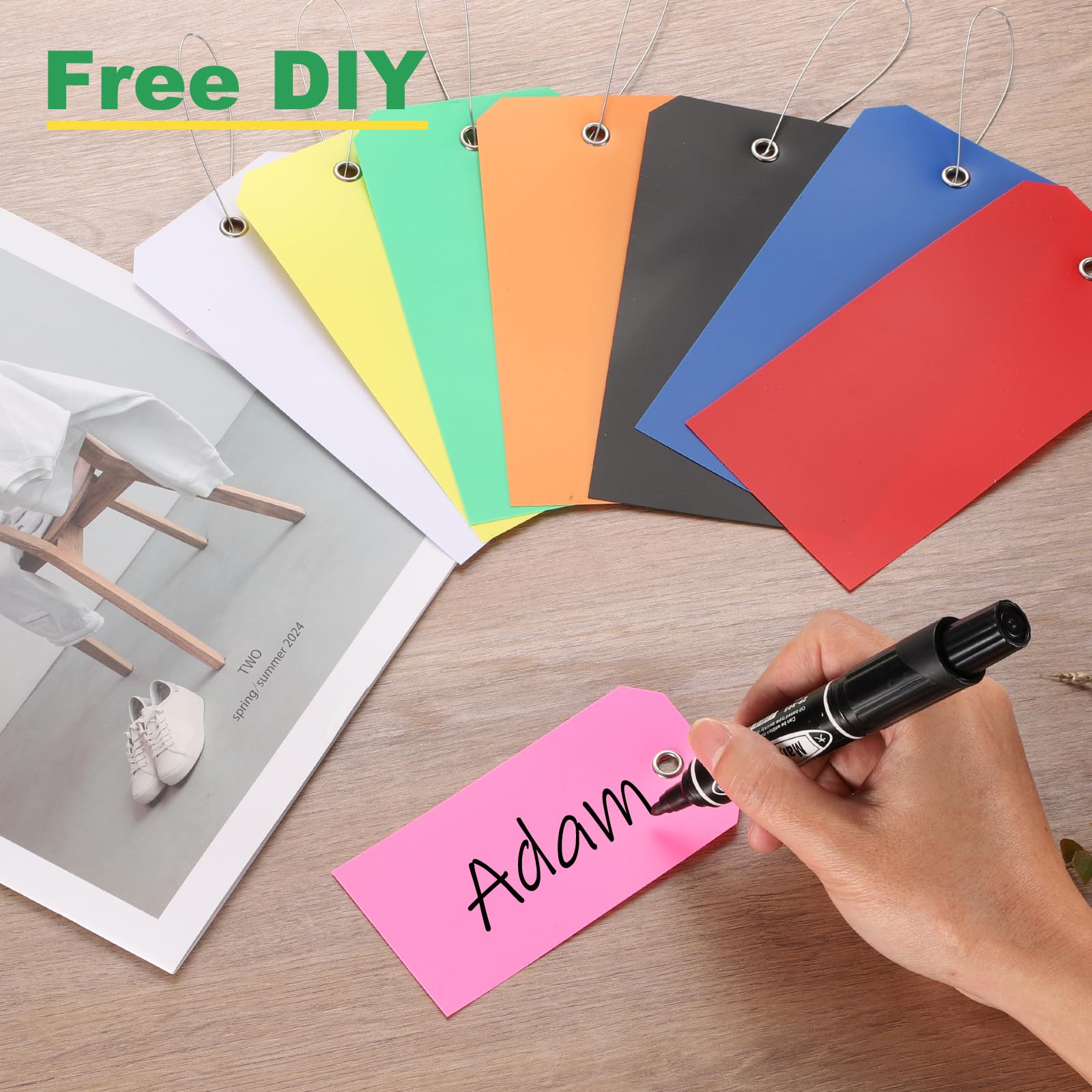 Uxcell Plastic Tags, Blank Waterproof Shipping Label Security Seals Writable Hanging Tags Ties With Marker Pen Blue 2 48 X1 46