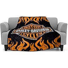 超柔软毛绒经典黑色哈雷戴维森毛毯/全身或大号 - 橙色