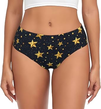 Bright Golden Stars Print Womens Underwear, Stretch Briefs Ladies Bikini Panties Seamless Underwear for Women