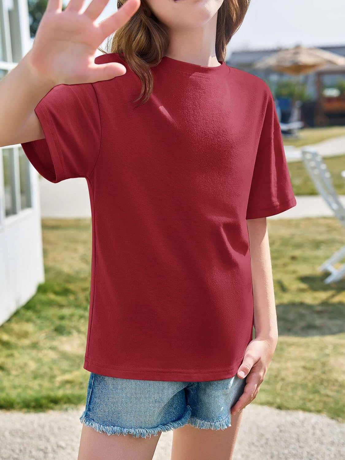 Haloumoning Girls Short Sleeve T Shirts Kids Summer Oversized Tops Casual Crewneck Basic Tees 5-14Y - Image 6