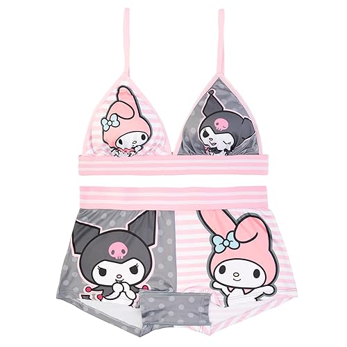 Hello Kitty womens Sports Bra & Boy Short Underwear Sets With Kuromi, Melodi, Keroppi & More in Xxxs-xl - X-Large - 2-pack Triangle Kuromi Melodi