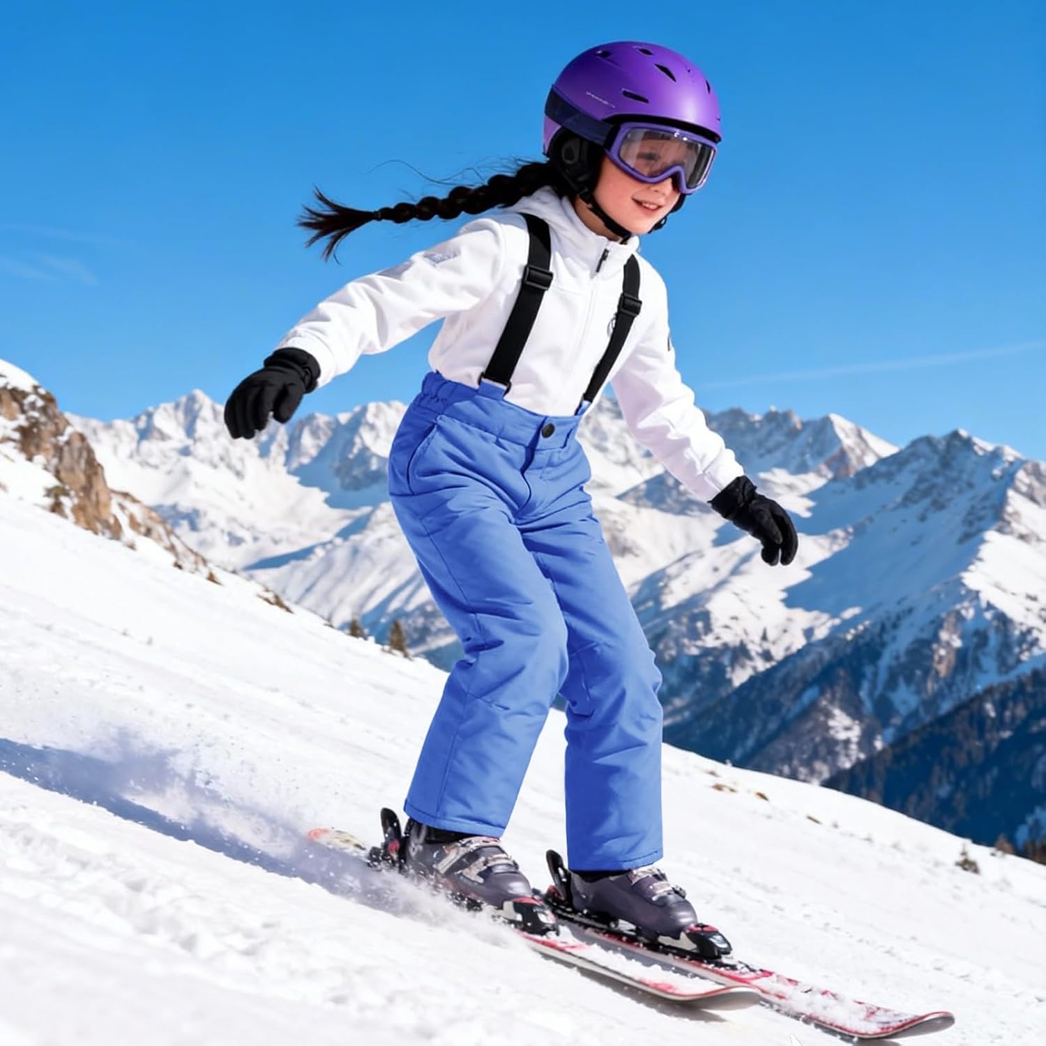 Girls Snow Bib Pants Waterproof Insulated Ski Pants Kids Adjustable Strap Snowboard Overalls Outfit Winter Snowsuit