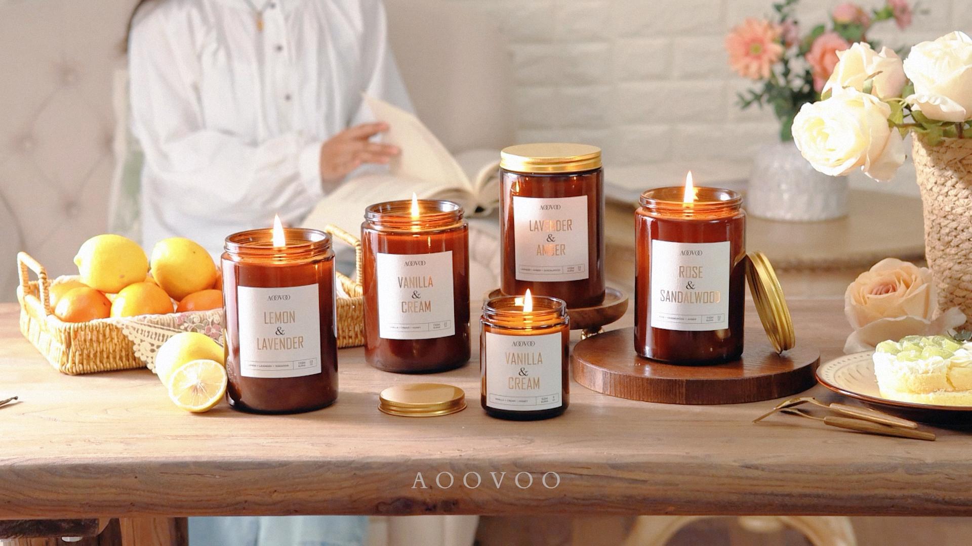 Image of AOOVOO Lavender Amber Candles - 22 oz Scented Candles, Aromatherapy Candle, Soy Candle for Home Scented