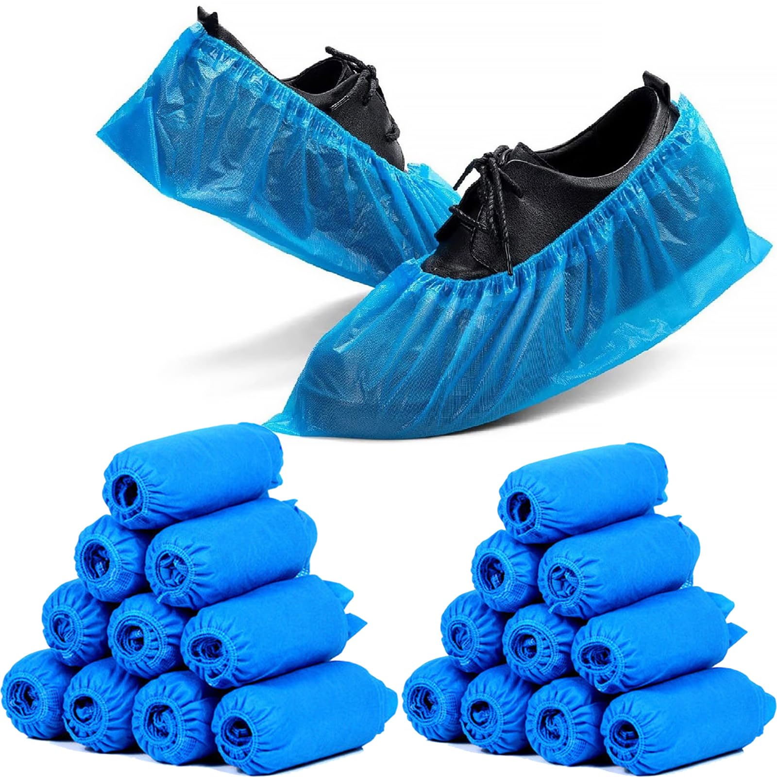 Couvre-chaussures jetables antidérapants CPE bleus pour éviter les glissades et salissures x300