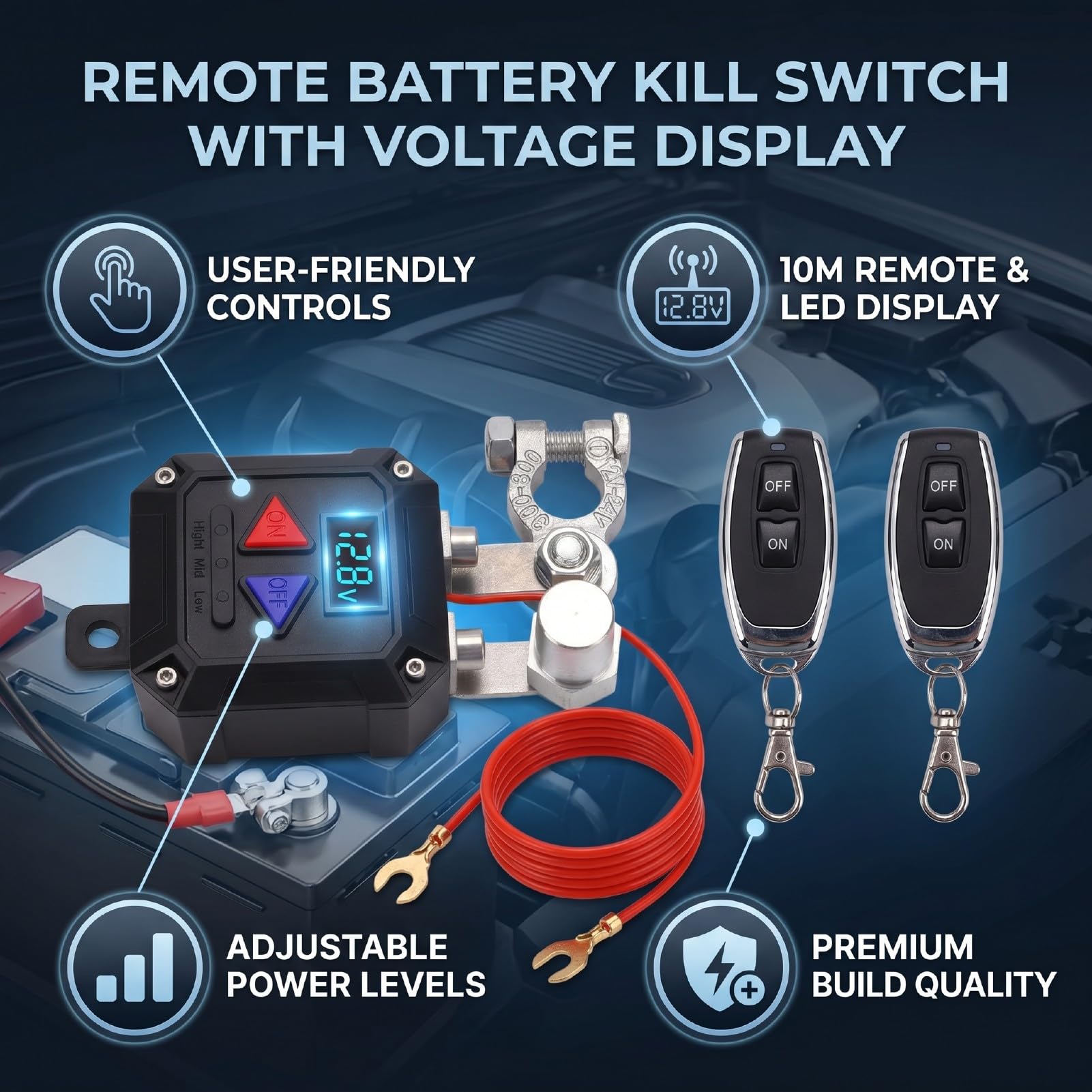 KIMISS Desconexión Remota de la Batería, Interruptor de Apagado, Pantalla LED de Voltaje para Coche