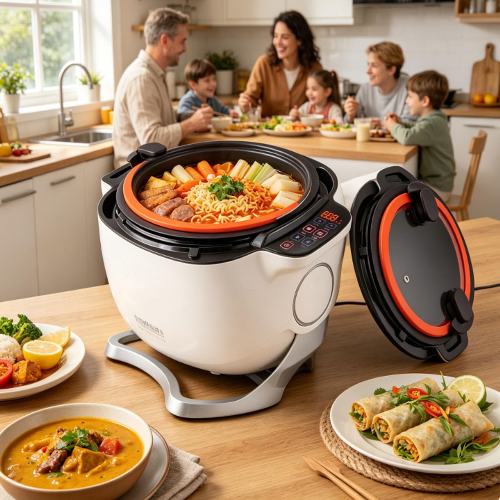 Robot da Cucina Professionale, Macchina per Cucinare Automatica, Robot per soffriggere Automatico, Wok con Tamburo Rotante da 6 Litri e 2000 W con Coperchio in Vetro Trasparente