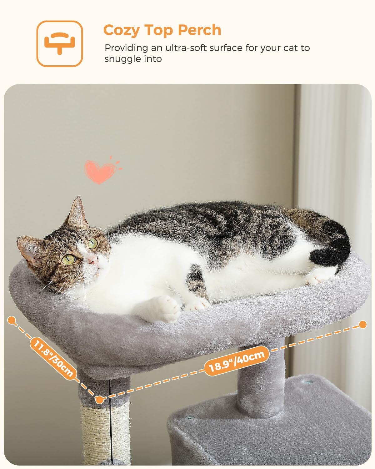 PAWZ Road Albero di gatto con amaca in peluche in metallo per gatti adulti con casa Condo a 2 porte, grigio, 116 cm