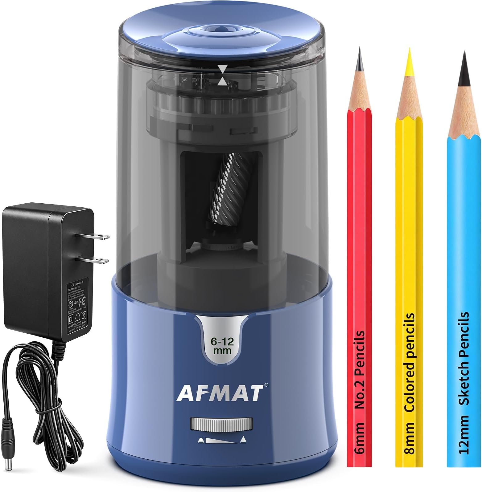 AFMAT PS93 Pencil Sharpener, Electric Pencil Sharpener for Colored Pencils, Auto Stop, Fast Sharpen in 3s, Large Hole Pencil Sharpeners Plug in for 6-12mm No.2/Jumbo Pencils