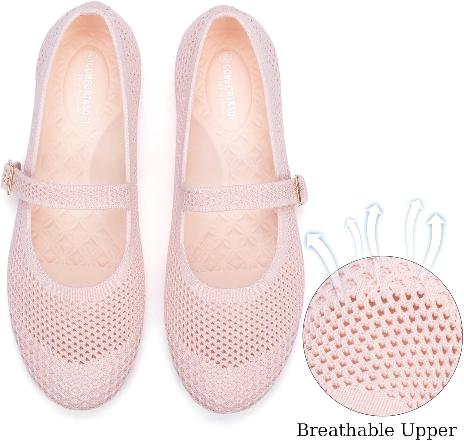 Frank Mully Women's Mary Jane Flats Comfortable Dressy Ballet Flats Casual Round Toe Slip On Washable Knitted Fabric Office Work Woman Shoes - Image 3
