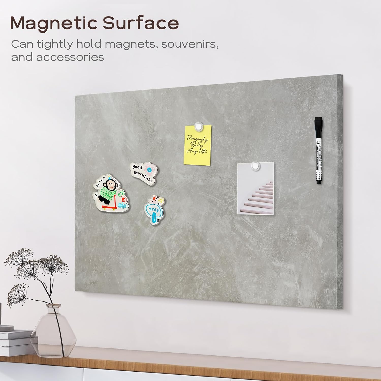 Dry Erase Board for Wall, 28'' x 20'' Decorative Magnetic Magnet Board, White Board, Display Board for Home & Office Decor - Concrete