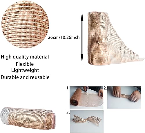 Miniatura 3 de Cinta de oro rosa para árbol de Navidad, cinta de malla de oro rosa, suministros de corona de malla decorativa, lámina metálica oro rosa, 2 rollos