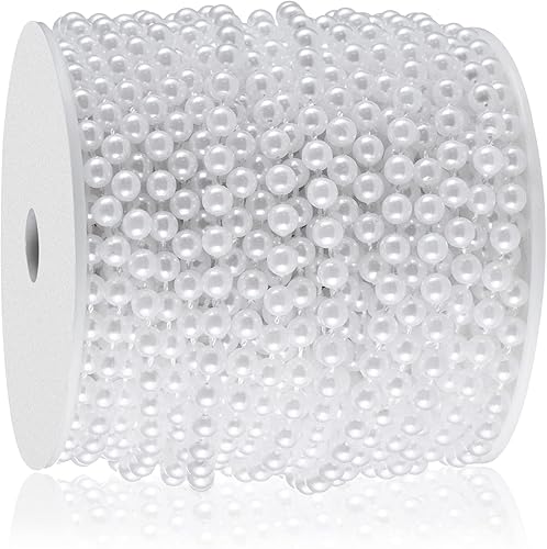 Miniatura 8 de XINHUIDALSQ Guirnalda de perlas de imitación de 0.236 pulgadas para manualidades, guirnalda blanca de 66 pies para decoración de árbol de Navidad,