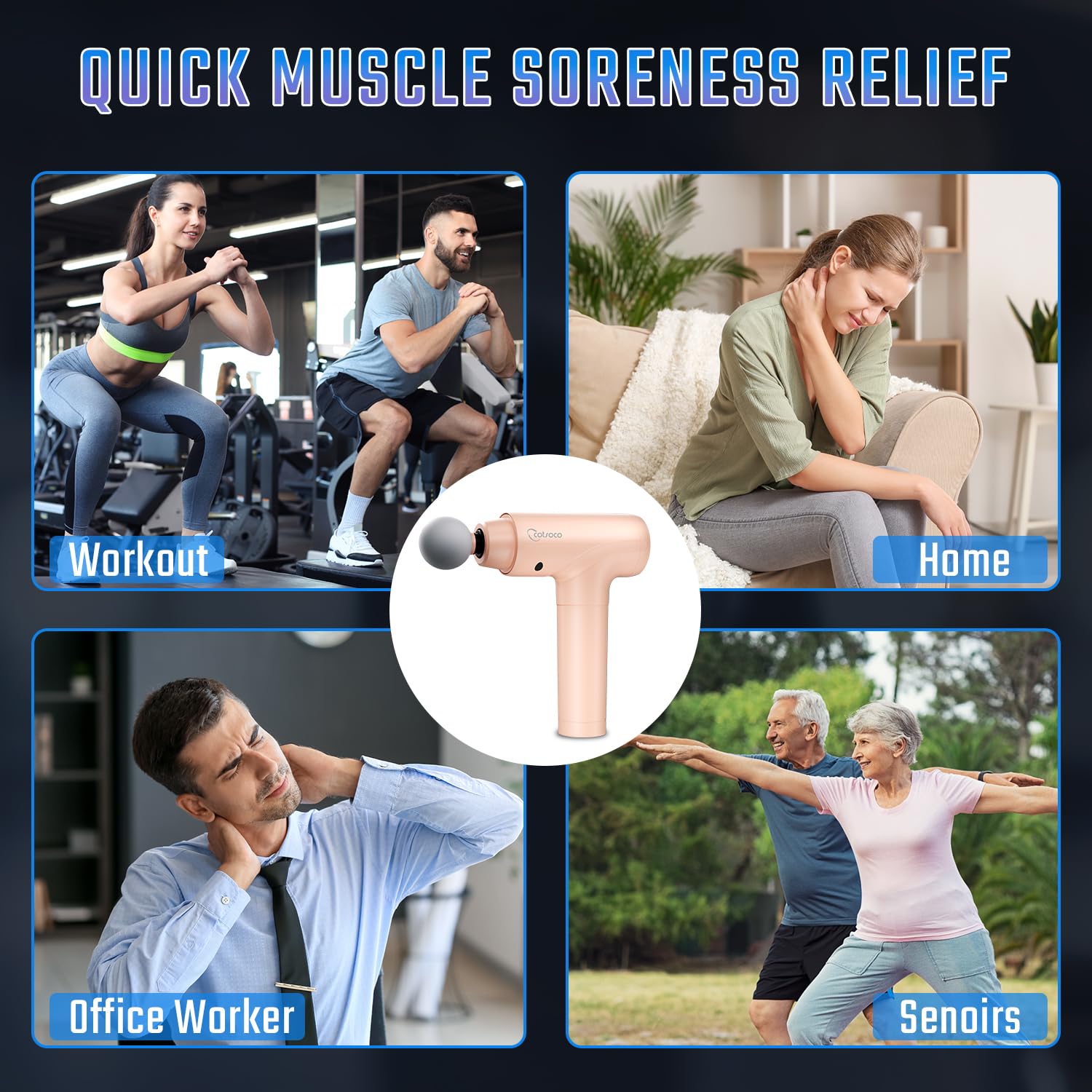 cotsoco Massage Gun Deep Tissue, Muscle Massage Gun with 9 Attachment Heads, 20 Speeds & Silent Brushless Motor for Pain Relief, Handheld Percussion Back Massager Gun (Pink) view 6