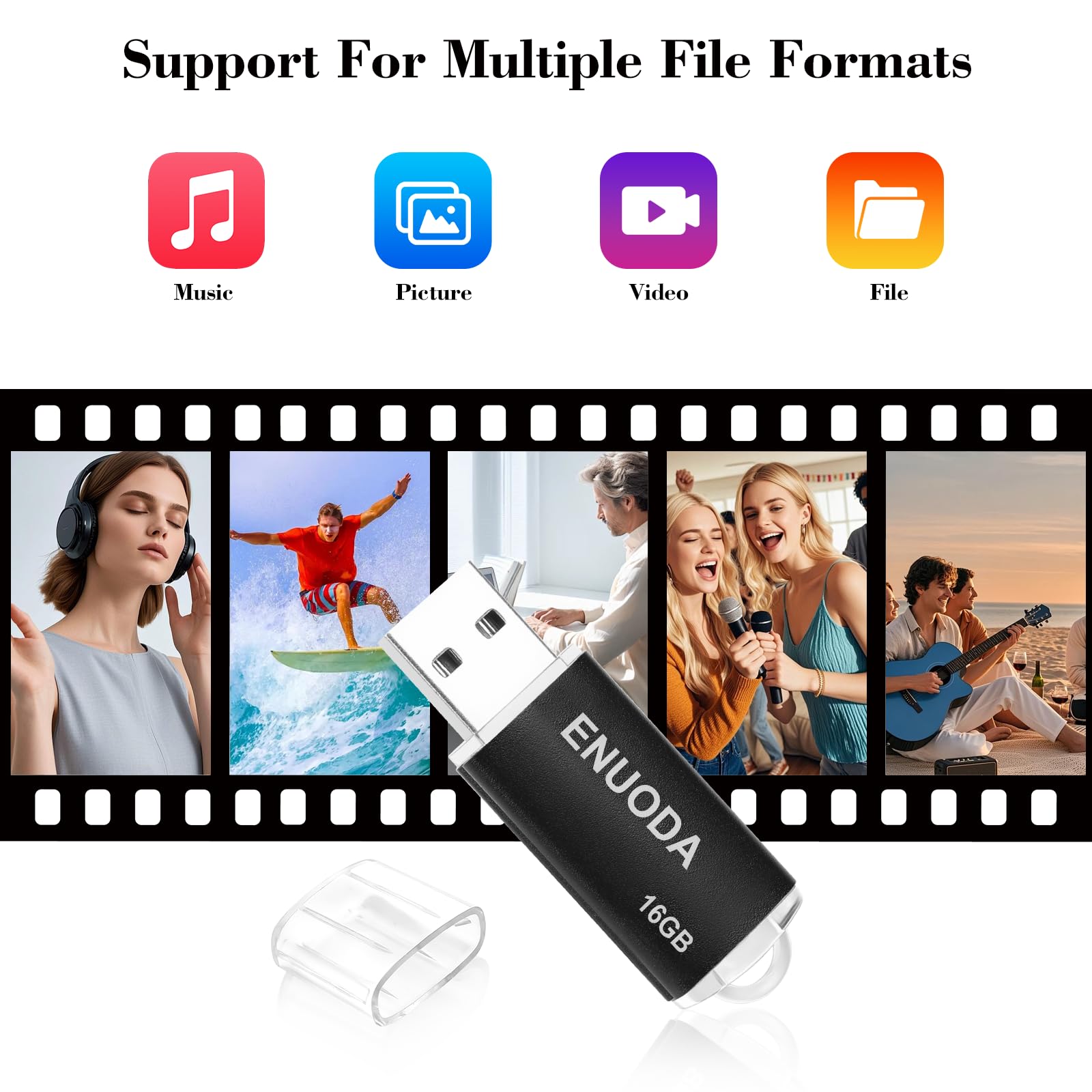 ENUODA Pendrive USB 16GB 2 sztuki, USB 2.0 Flash Drive, pamięć flash USB do przechowywania danych z podświetleniem LED (Czarny Niebieski)