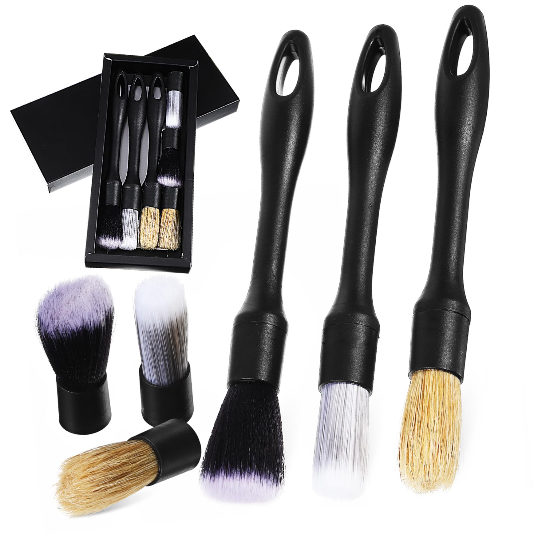 ULTECHNOVO Car Interior Cleaning Kit 3pc Detailing Brush Set with Replacement Heads Durable Car Detailing Tools