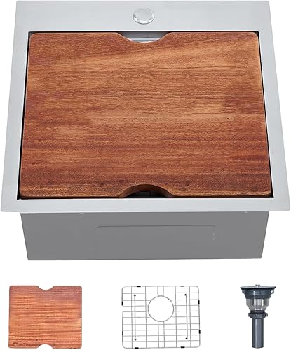 HOTIS - Fregadero de barra de 18 x 18 pulgadas, fregadero de cocina pequeño de acero inoxidable, estación de trabajo profunda de montaje superior,