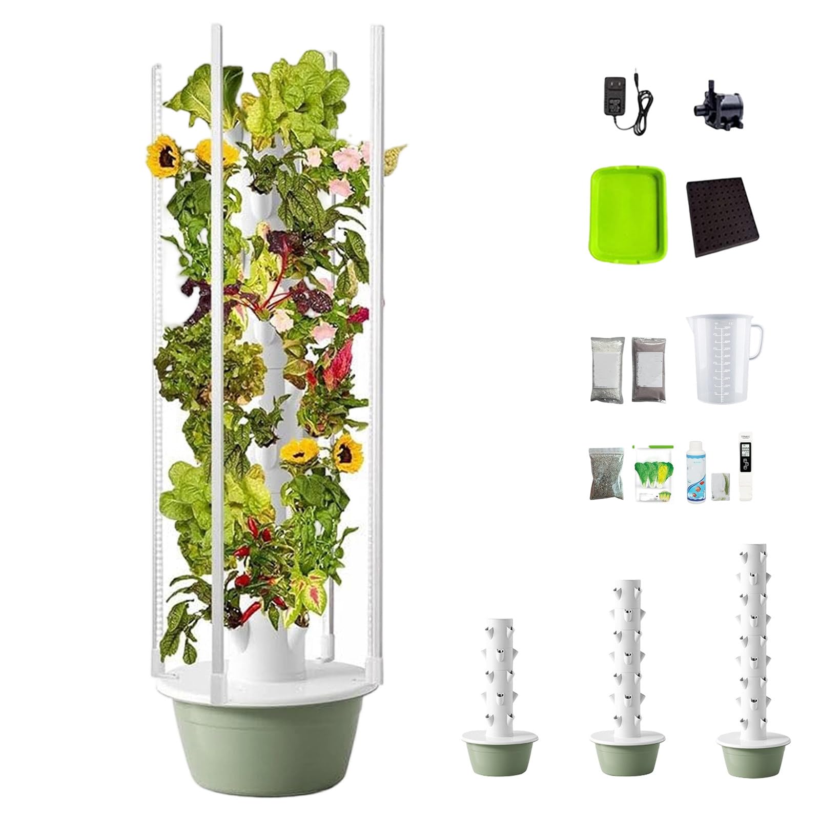RUODATONLY 36 Plants Hydroponic Tower, 9Layer Hydroponics Growing System Tower, Hydroponics Tower with Timer Automatic Watering, Vertical Hydroponic Tower with LED Light & nutritional pack set 9Layer