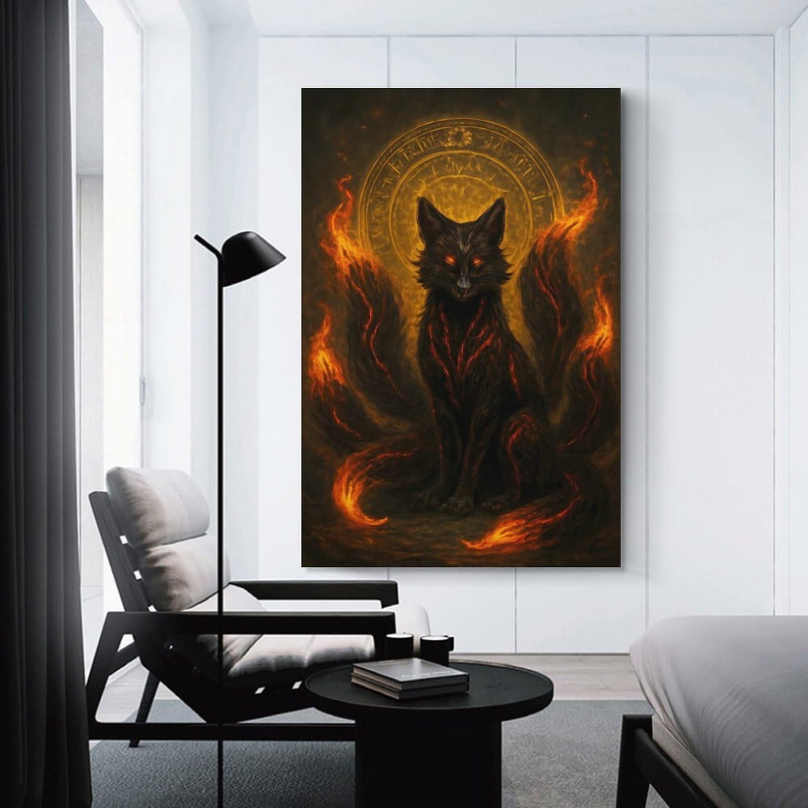 Junmoney Nine-tailed Fox with Fiery Aura Canvas Wall Decor, 24x36inch(60x90cm), for Flats, Guest Rooms Or Compact Rooms, Decorative Canvas Decor for Home Updates