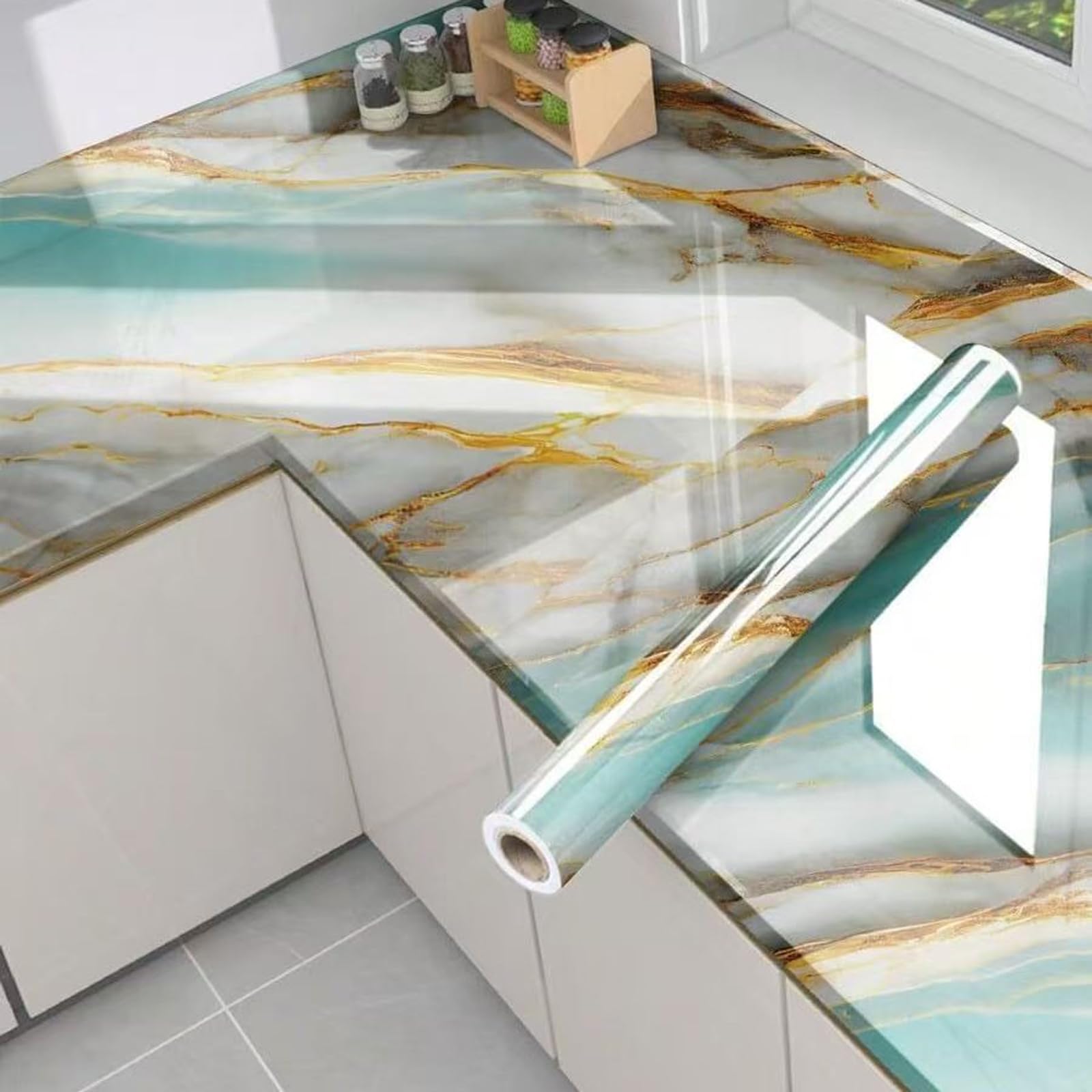 Foelanne Style F Back Self Adhesive Wallpaper, Marble Contact Paper Sticky Back Plastic Self Adhesive Wallpaper Roll Multiple Sizes(,40Cm*10M)