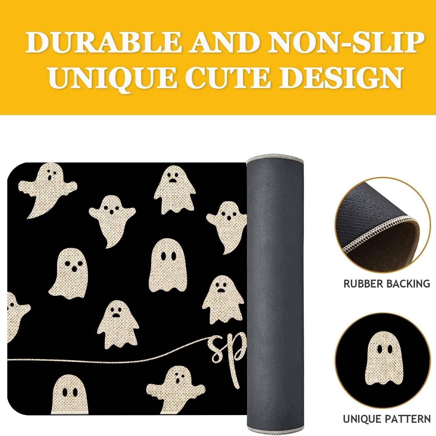 Mloabuc Happy Halloween Door Mat Outdoor Black Witchy Doormat Halloween Welcome Mats for Front Kitchen Mat Outdoor Indoor Heavy Duty Non-Slip Rubber Back, 17 x 30 Inch