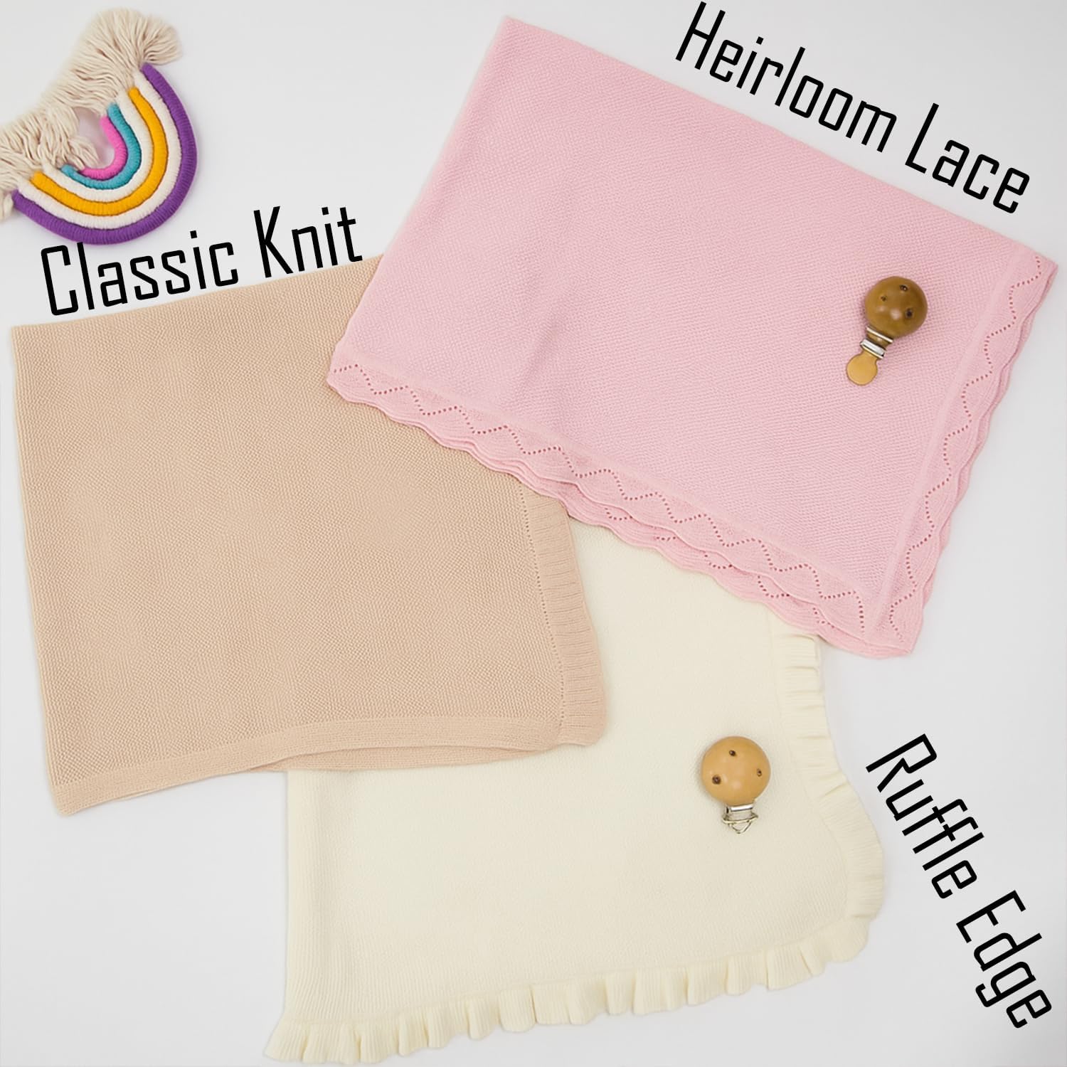 Custom Baby Blanket with Name, Knit Baby Blanket with Ruffle Edge, Personalized Soft Lightweight Swaddle for Newborn, Infant, Toddler, 3 Size Options - Image 3