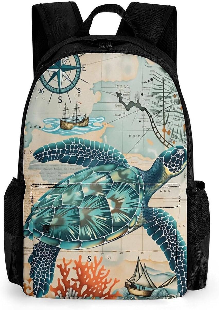 Mochila duradera para portátil Vintage Ocean Turtle de 16,1 pulgadas | Mochila ligera para hombres y mujeres, mochila resistente con funda para portátil, correas ajustables para viajes, oficina, desplazamiento diario