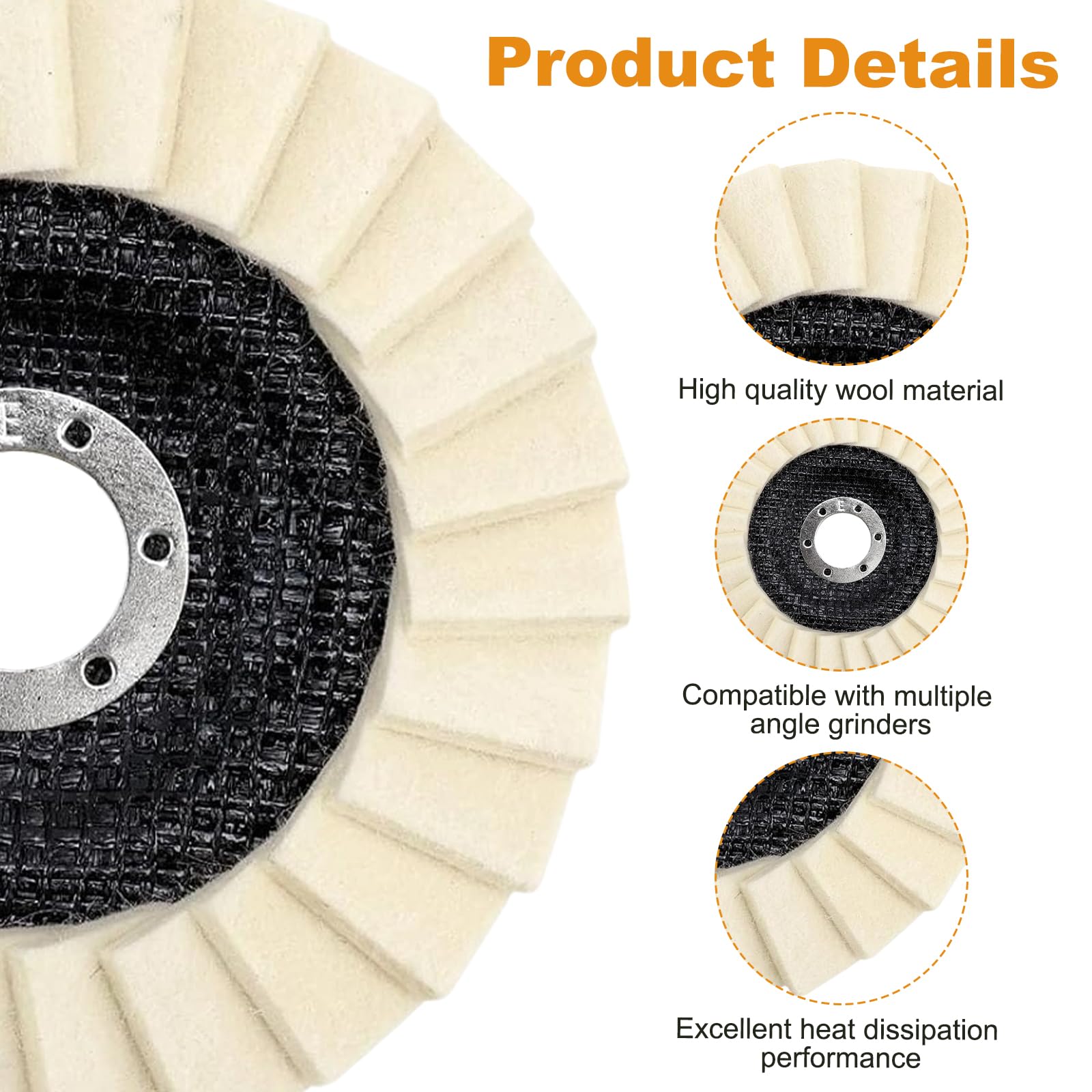 5 pezzi di dischi abrasivi 125 mm x 22 mm, in feltro, dischi per lucidatura a ventaglio, dischi abrasivi, per la levigatura e la lucidatura di vernice, legno, plastica, feltro, dischi per lucidatura