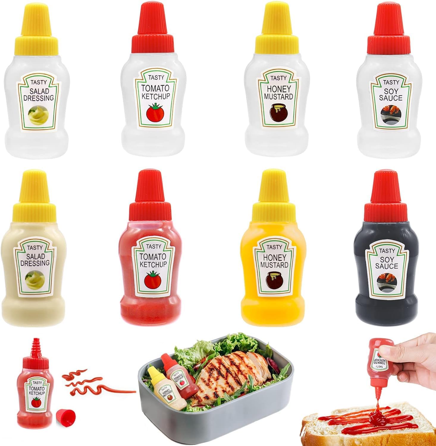 8 Pcs Mini Squeeze Sauce Bottles 25ml Each | Refillable Leakproof Condiment Dispenser Set for Ketchup, Mustard, Honey, Vinegar, Salad Dressing, BBQ & Lunch Box-image-47