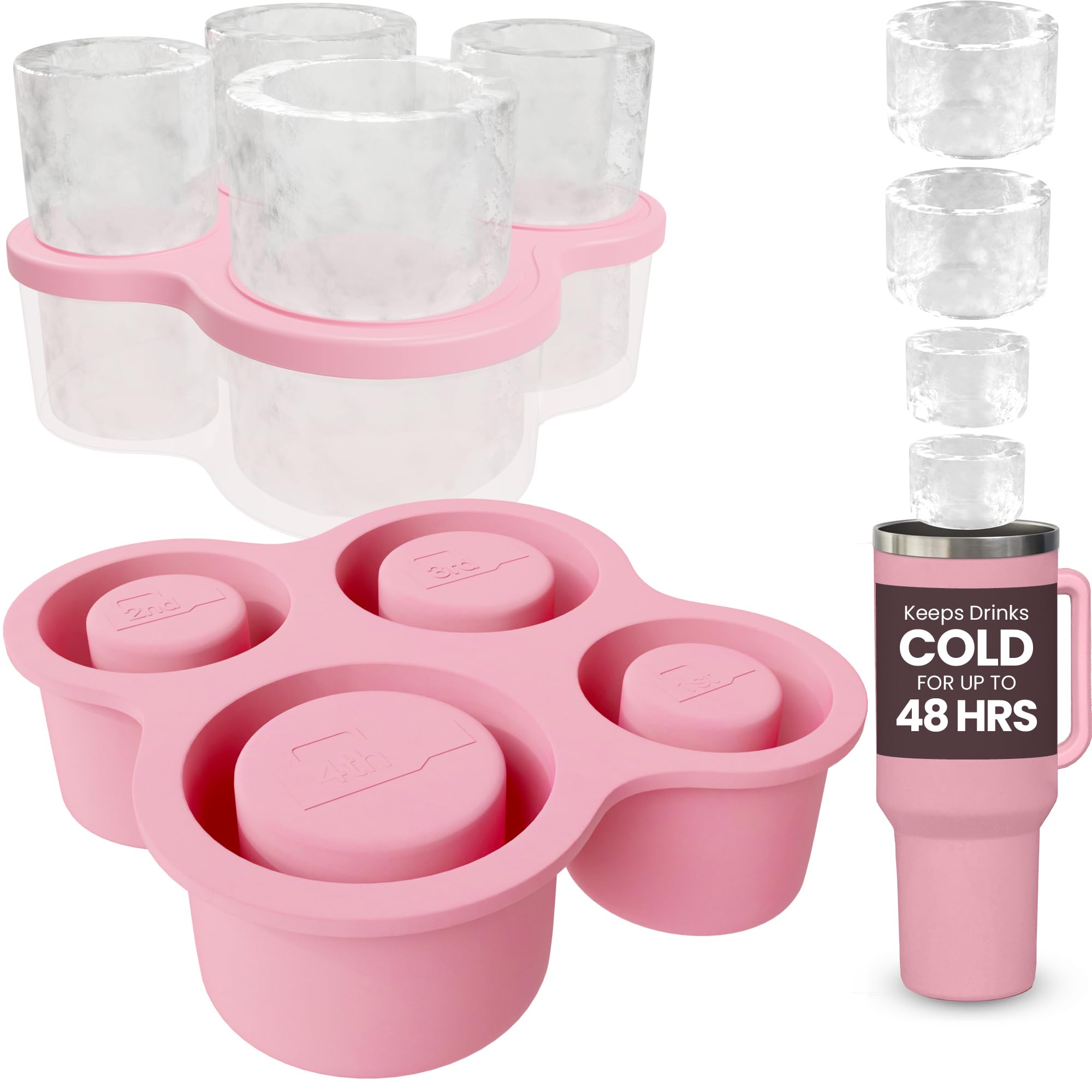 4-Ring Silicone Ice Cube Tray for Stanley Cup with Lid and Metal Reusable Straws - Stanley Ice Mold - Stanley Cup Ice Mold - Stanley Cup Ice Cube Mold for 14-40 oz Tumbler, Whiskey, Cocktails, Drinks