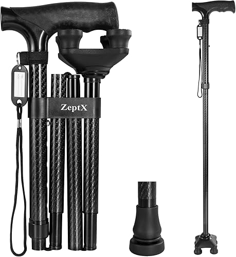 Bastón plegable para caminar para hombres y mujeres, ultra ligero, resistente, altura ajustable, puntas de goma antideslizantes, bastón de pie,