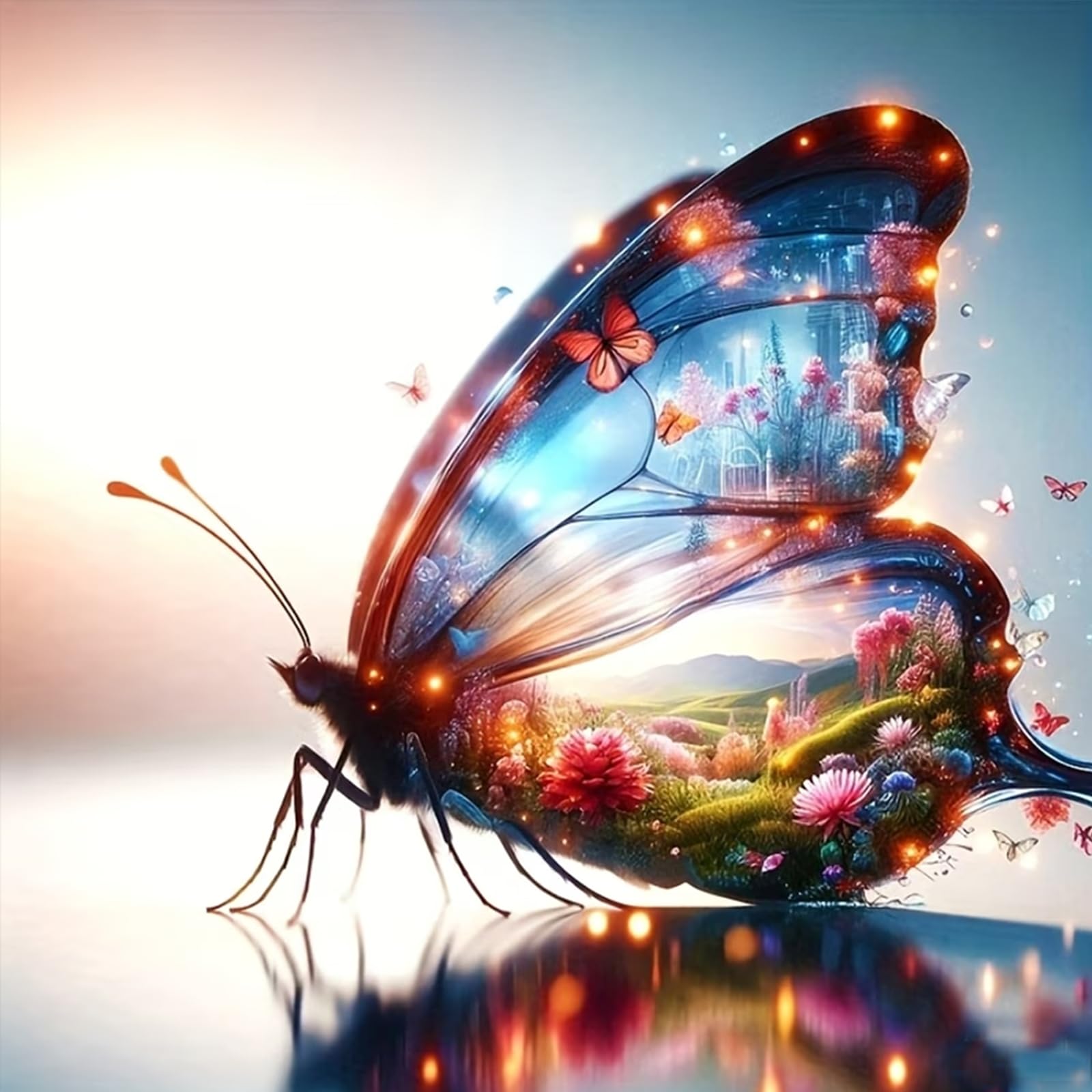 Poetrydraw Butterfly Full Diy 5D Round Drill Diamond Art Painting Kits For Adults/Beginners Gift Home Decor Diamond Art Paintings Picture Arts Craft 40X40cm (Butterfly)