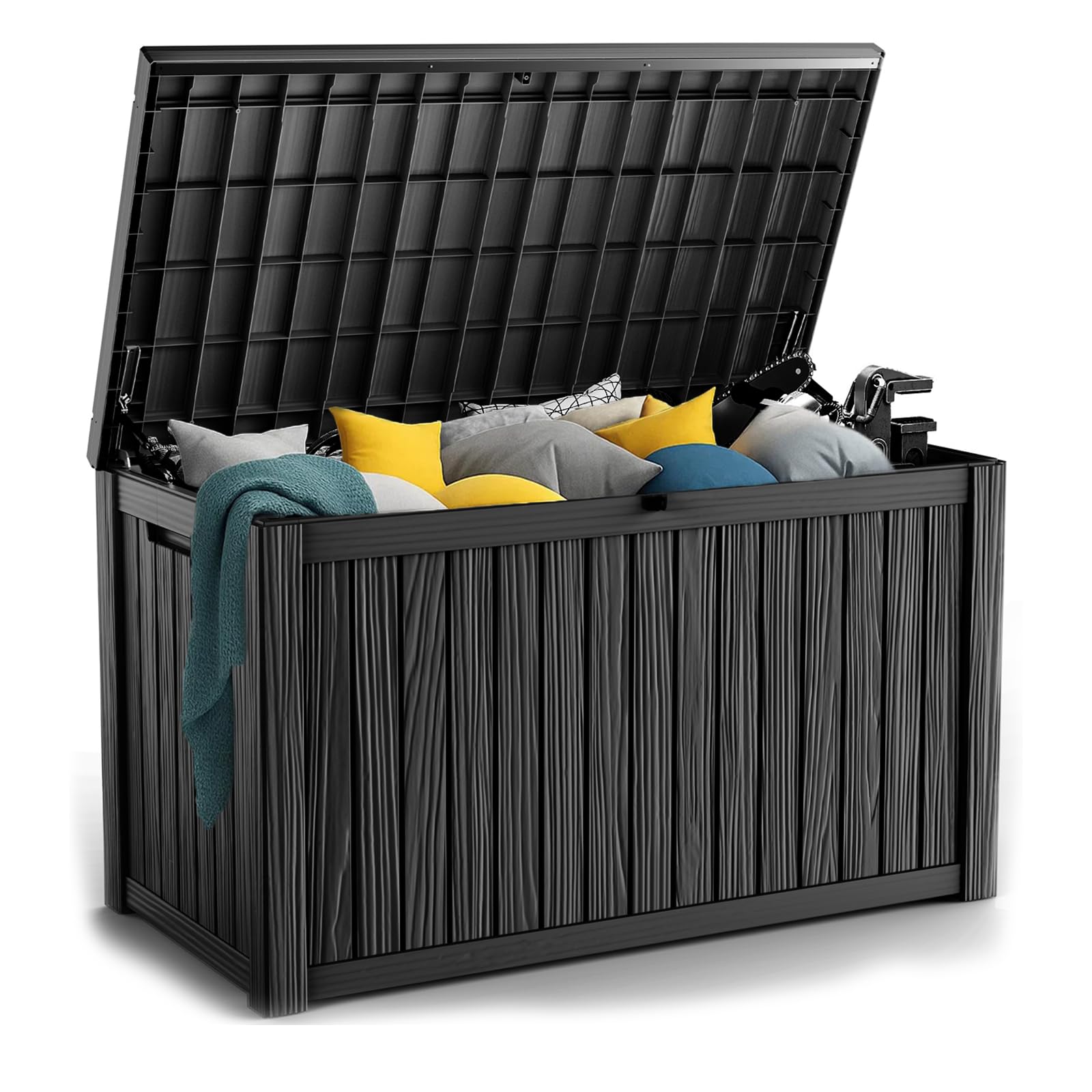 200 Gallon Resin Deck Box, Lockable Patio Outdoor Storage Box for Furniture, Garden Tools and Tools Storage, Waterproof Outside Storage Boxes - Black