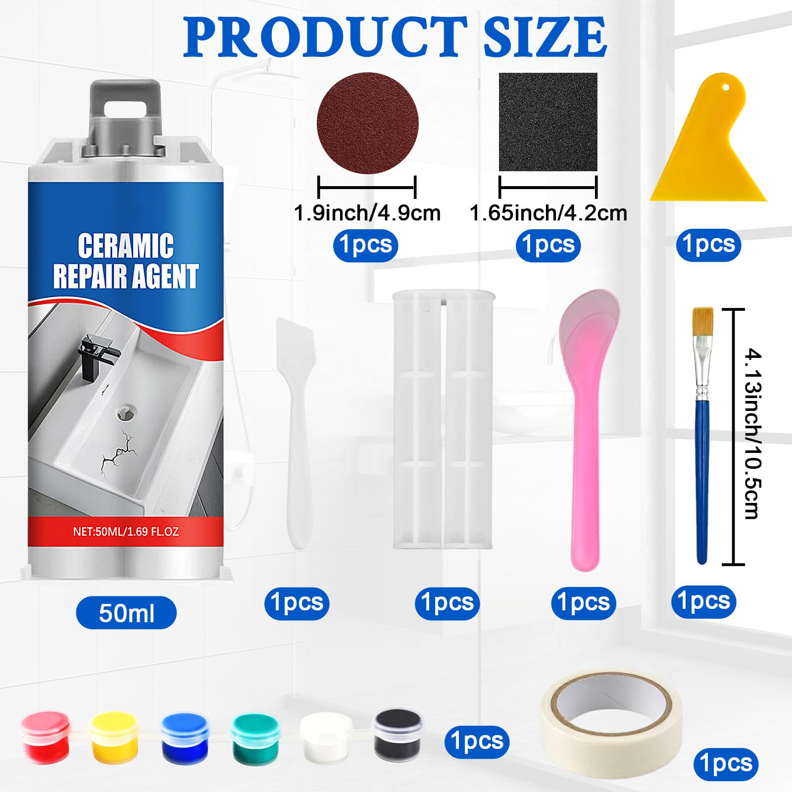 Juego de Reparación de Esmalte 50 ml,Kit Reparacion Baldosas, Adecuado para Grietas, Agujeros y Arañazos en Azulejos, Lavabos, Bañeras y Mármol